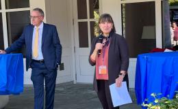 Deb Ehrenthal addresses the crowd of attendees at the SSRI Fall Welcome Event.