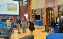 Attendees of the annual SSRI Spring Celebration gather in the Hintz Alumni Center.