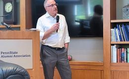 Andrew Read, Senior Vice President for Research, discusses importance of research with attendees.