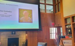 Deborah Ehrenthal, SSRI Director, and Elise Dreibelbis, Editor for the Clearinghouse for Military Families, speaks virtually about receiving the Workplace Climate Award.