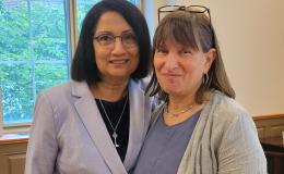 President Bendapudi and Deborah Ehrenthal pose for a photo.
