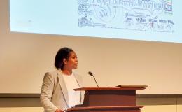 Nicole Webster, Associate Dean for Faculty Affairs and Diversity, Equity, and Inclusion, welcomes the keynote speaker.