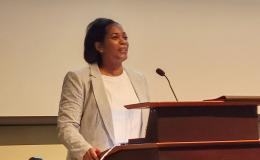 Nicole Webster, Associate Dean for Faculty Affairs and Diversity, Equity, and Inclusion, welcomes the keynote speaker.