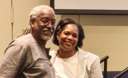 Nicole Webster and Timothy Eatman, keynote speaker and Educational Sociologist, Publicly Engaged Scholar and Inaugural Dean of the Honors Living-Learning Community and Professor of Urban Education at Rutgers University-Newark.