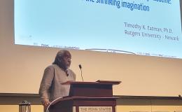 Timothy Eatman, keynote speaker and Nicole Webster and Timothy Eatman, keynote speaker and Educational Sociologist, Publicly Engaged Scholar and Inaugural Dean of the Honors Living-Learning Community and Professor of Urban Education at Rutgers University.
