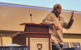Timothy Eatman, keynote speaker and Nicole Webster and Timothy Eatman, keynote speaker and Educational Sociologist, Publicly Engaged Scholar and Inaugural Dean of the Honors Living-Learning Community and Professor of Urban Education at Rutgers University.