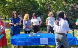 Attendees of the SSRI Fall Welcome event mingling.