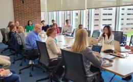 Attendees of the ICDS Open House listen to the presentation in 314 Welch.