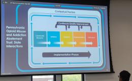 Wide shot of the presentation about the opioid settlement trust.