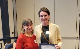 SSRI Director Deborah Ehrenthal poses with Above and Beyond Award winner, Kassidy McElwee, Project Manager for tor Child Maltreatment Solutions Network.