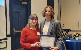 SSRI Director Deborah Ehrenthal poses with Above and Beyond Award winner, Valerie Keppenne, Research Project Manager at the Survey Research Center.