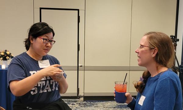 SSRI co-funds Sujeong Park and Brandy Henry chat over drinks.