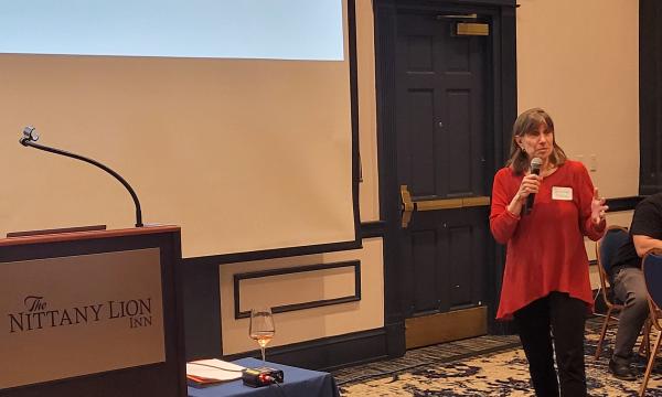Deborah Ehrenthal, SSRI Director, addresses the crowd and discusses SSRI's accomplishments.