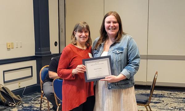 SSRI Director Deborah Ehrenthal poses with Above and Beyond Award winner, Mindi Weido,  Project Assistant at the Survey Research Center.